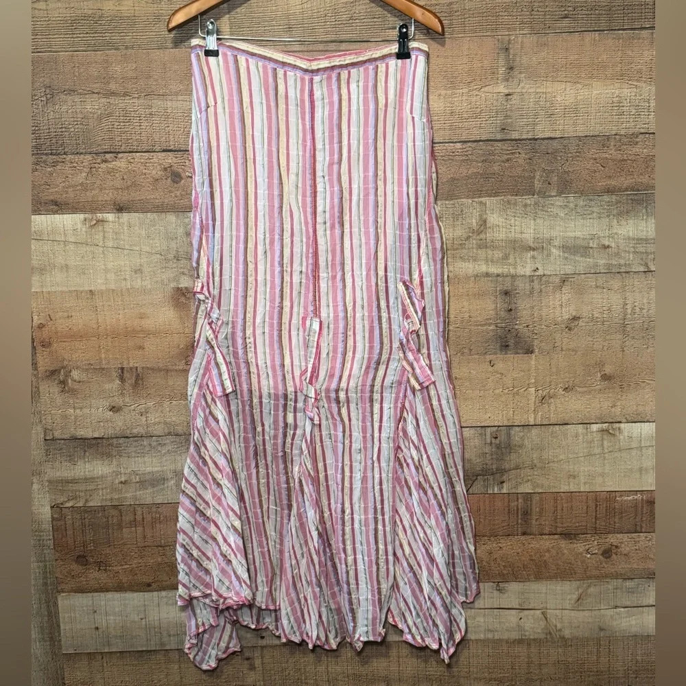 🌻 AW Alain Weiz Pink Stripe Maxi Layered Flare Hem Skirt Asymmetrical US size 14